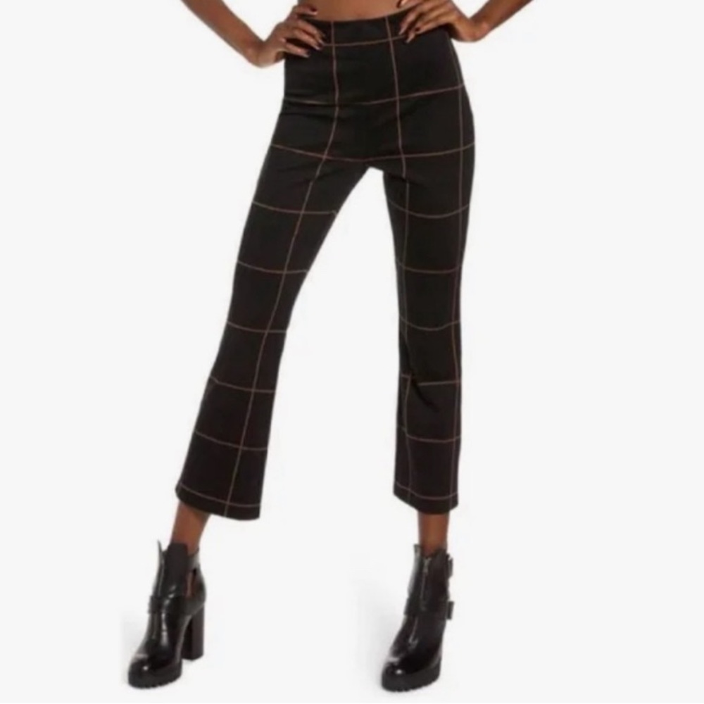 EUC Leith Kick Ponte Flare Pants Womens Size M Black Tan Windowpane